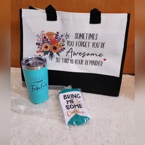 Giftbag Starter Kit Canvas Tote Coffee Cup Socks NWT